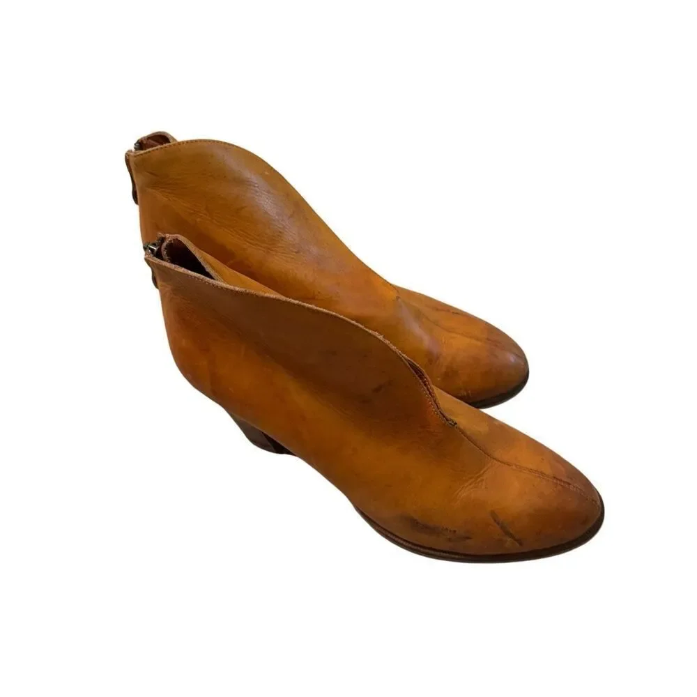 Antelope Tan Leather Ankle Booties